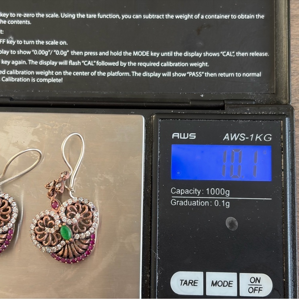 Antique Sterling Silver Owl Earrings and Ring Set with rubies and emerald - Picture 4 of 10